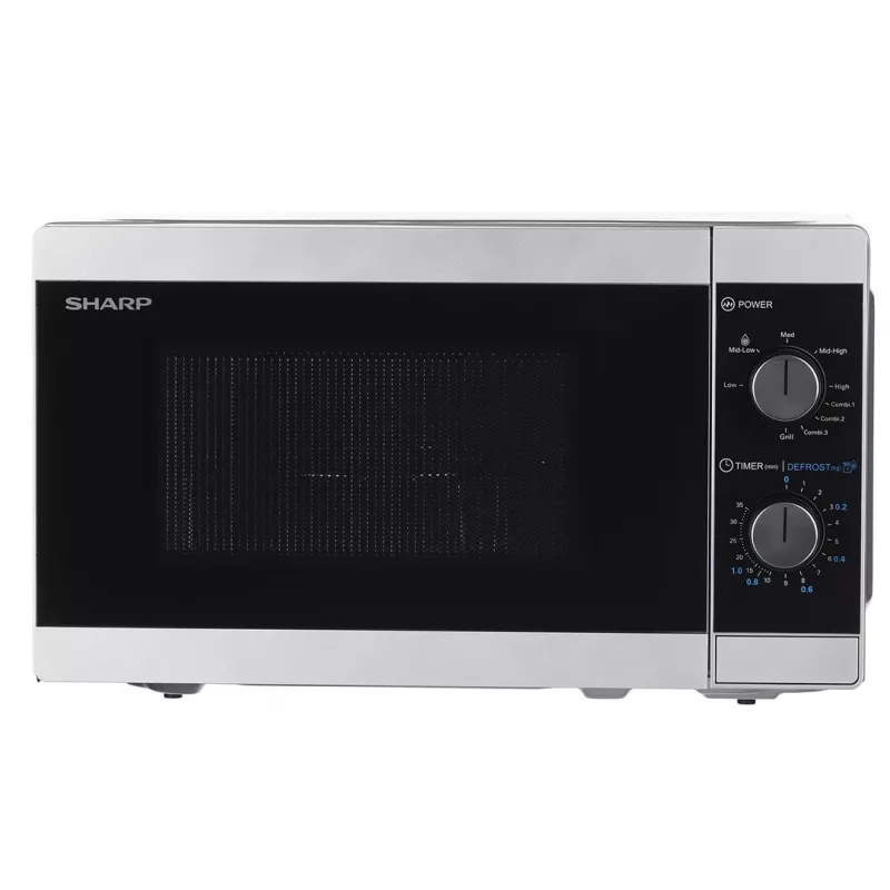 Kombi-Mikrowelle Sharp YC-MG01E-S — 20 l, 800 W Mikrowelle, 1000 W Grill, 5 Leistungsstufen, Drehregler, 25,5 cm Drehteller