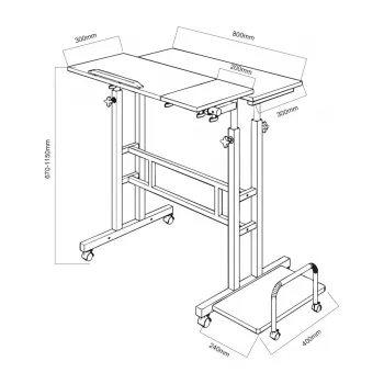 Maclean mobiler Laptoptisch, schwarz, 80x60 cm, max. 50 kg, höhenverstellbar 67-115 cm, MC-124 B