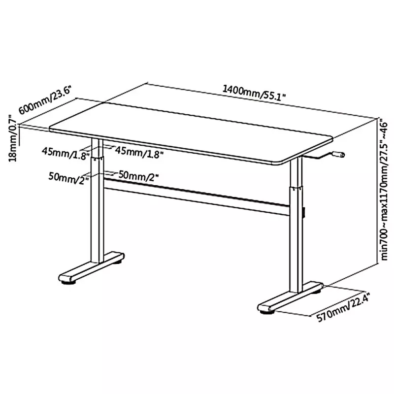 Manuell höhenverstellbarer Schreibtisch Ergo Office, max. 40 kg, max. Höhe 117 cm, mit Tischplatte für Arbeiten im Stehen und Sitzen, ER-401 W