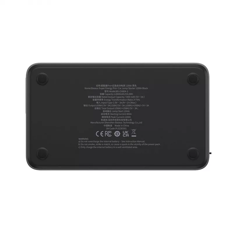 Powerbank/Starthilfe Baseus Pro+ Auto-Starthilfe, 12000mAh, 1200A, USB (Schwarz)