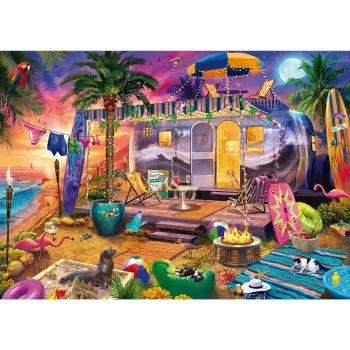 Puzzle Schmidt Spiele Jeff Haynie 1000 Teile — Wohnwagen am Meer, landschaftliches 1000-Teile-Puzzle