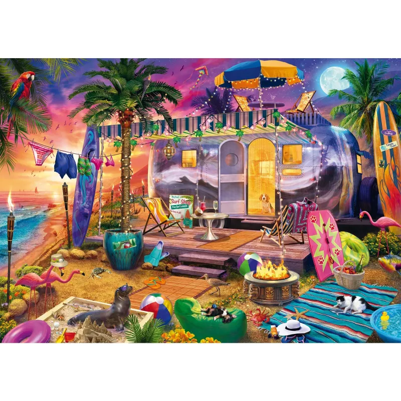 Puzzle Schmidt Spiele Jeff Haynie 1000 Teile — Wohnwagen am Meer, landschaftliches 1000-Teile-Puzzle
