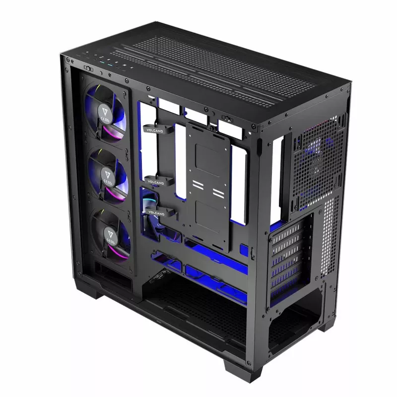 PC-Gehäuse MODECOM Volcano Stellar 5F ATX Midi Tower, gehärtetes Glas, 5 vorinstallierte Lüfter, USB‑C, unterstützt microATX/ATX, max. GPU 420 mm, CPU-Kühlerhöhe 175 mm