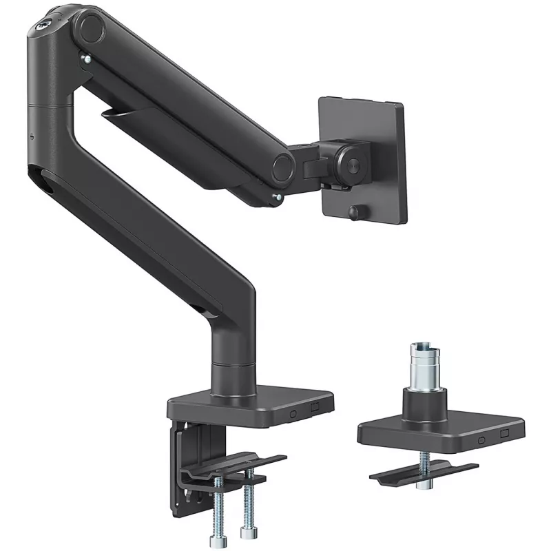 Monitorhalterung DIGITUS Single, Klemme, für bis zu 49 Zoll (124,5 cm), 20 kg, VESA 75x75–100x100, neigbar -20° bis 50°, höhenverstellbar, schwarz