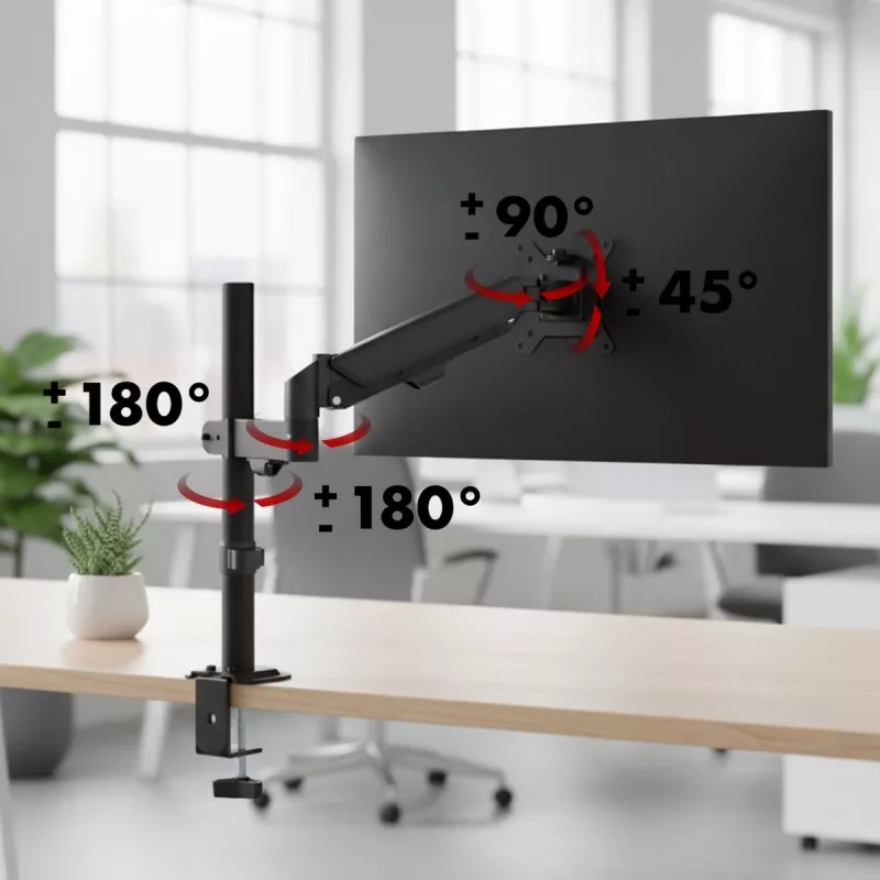 Monitorhalterung MACLEAN MC-135 Gasdruckfeder für 17-Zoll–32-Zoll-Bildschirme, Belastung 2–10 kg, schwarz