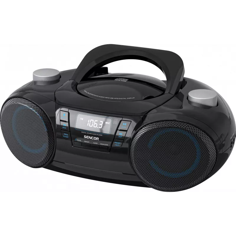 Tragbarer Bluetooth-Boombox SENCOR SPT4710B — 20 W Gesamtleistung, Bluetooth 5.3, CD/USB/UKW, Batterie- oder Netzbetrieb