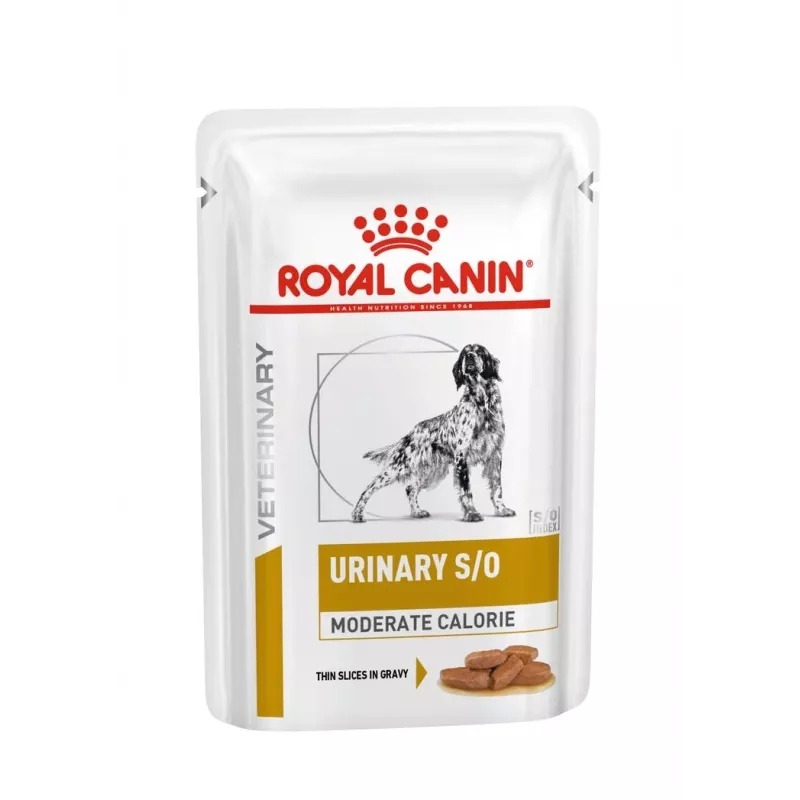 Nassfutter für Hunde Royal Canin Urinary S/O Moderate Calorie Beutel 12 x 100 g, ausgewachsen, 80% Feuchtigkeit, 8% Protein