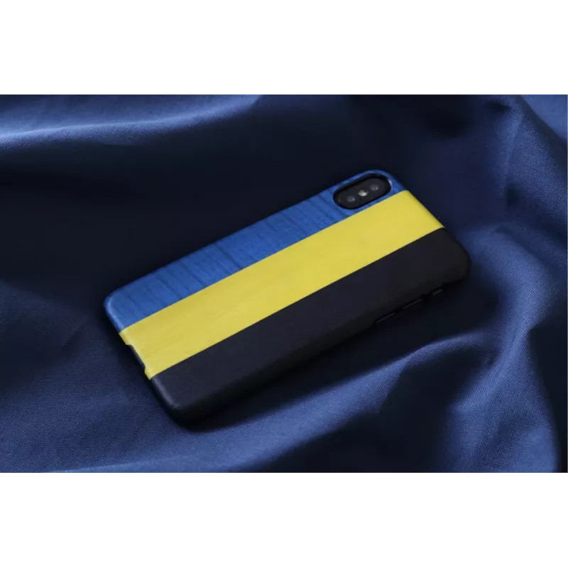 Smartphone-Hülle man and wood für iPhone X/XS – dandy blau schwarz, schützende Hartschale