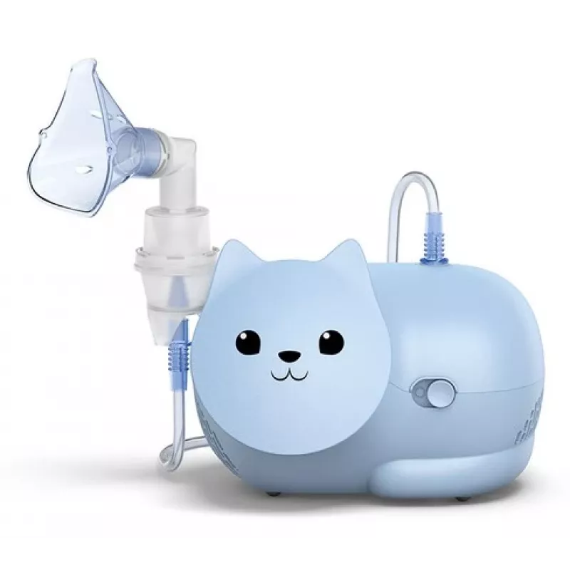 Mesh-Vernebler Omron Nami Cat NE-C303K-KDE — Tischinhalator, 0,35 ml/min, für Kinder und Erwachsene, blau, B235 × T148 × H157 mm