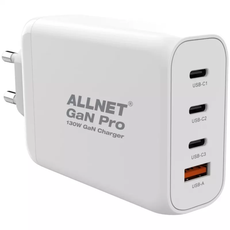 Netzteil ALLNET PSU-GaNPD-USB-1A3C-130W — 130W, 1× USB-A, 3× USB-C