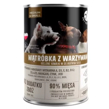 Nassfutter für Hunde PetRepublic DOG 400 g, Stücke in Soße mit Leber und Gemüse für kleine und mittelgroße Hunde