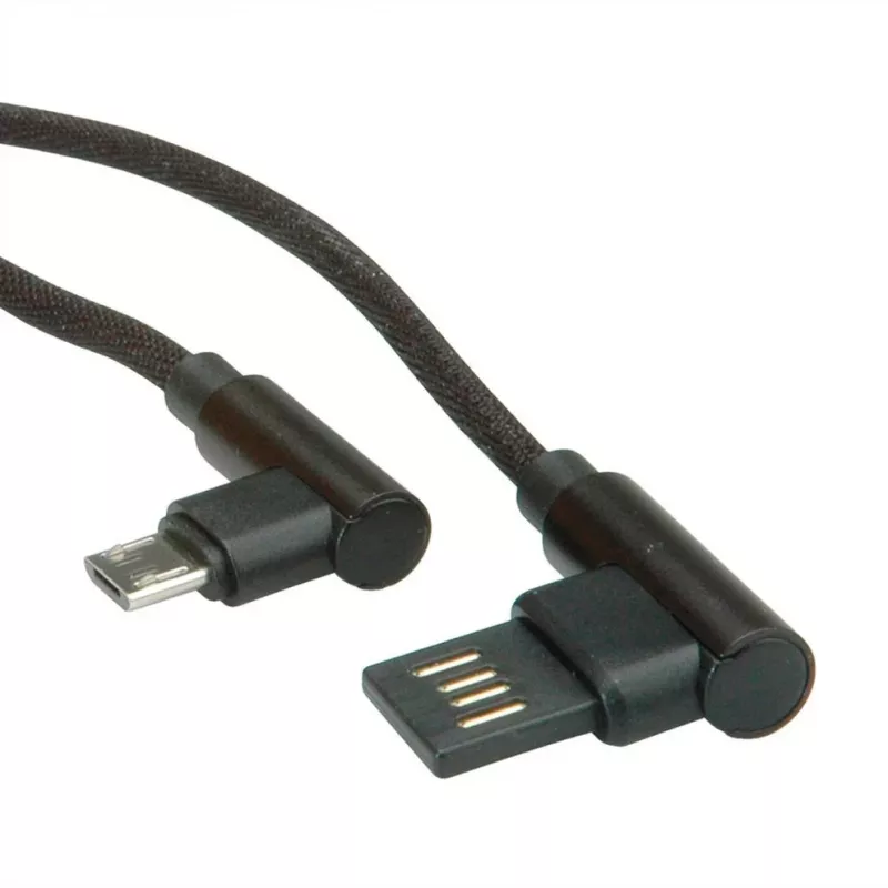 ROLINE USB 2.0 Kabel, gewinkelt, Typ A umkehrbar - Micro B, ST/ST, schwarz, 0,8 m (11.02.8720)