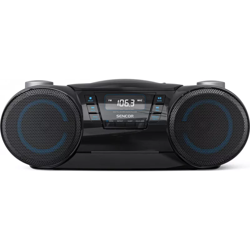 Tragbarer Bluetooth-Boombox SENCOR SPT4710B — 20 W Gesamtleistung, Bluetooth 5.3, CD/USB/UKW, Batterie- oder Netzbetrieb