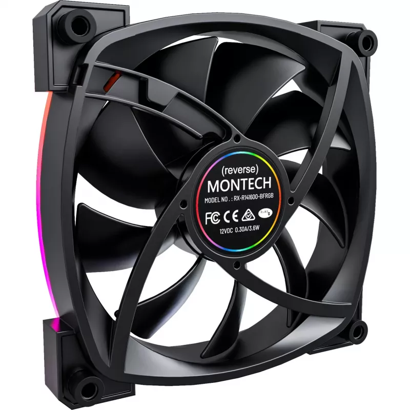 MONTECH RX140 PWM 140mm ARGB Reverse-Blade-Gehäuselüfter - Schwarz