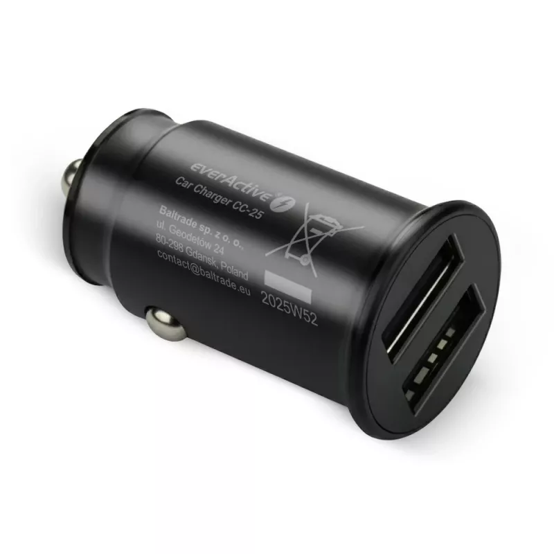 Auto-Ladegerät everActive CC-25 — 2x USB-Anschlüsse, 12W Gesamtleistung, 12V–24V Fahrzeugstrom