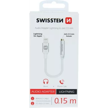 SWISSTEN Lightning auf 3,5 mm Audio-Adapter SW-LIGHT-3.5MM-W, 15 cm Kabel