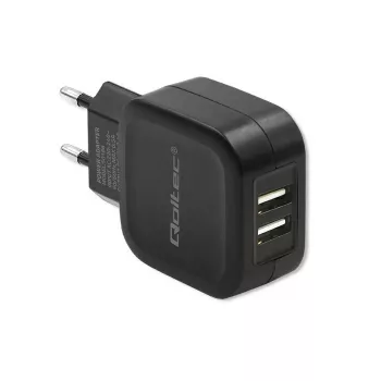 AC Indoor Charger QOLTEC 50186 for Smartphone and Tablet, 5 V 3.4 A, 17 W, 2× USB, Schwarz