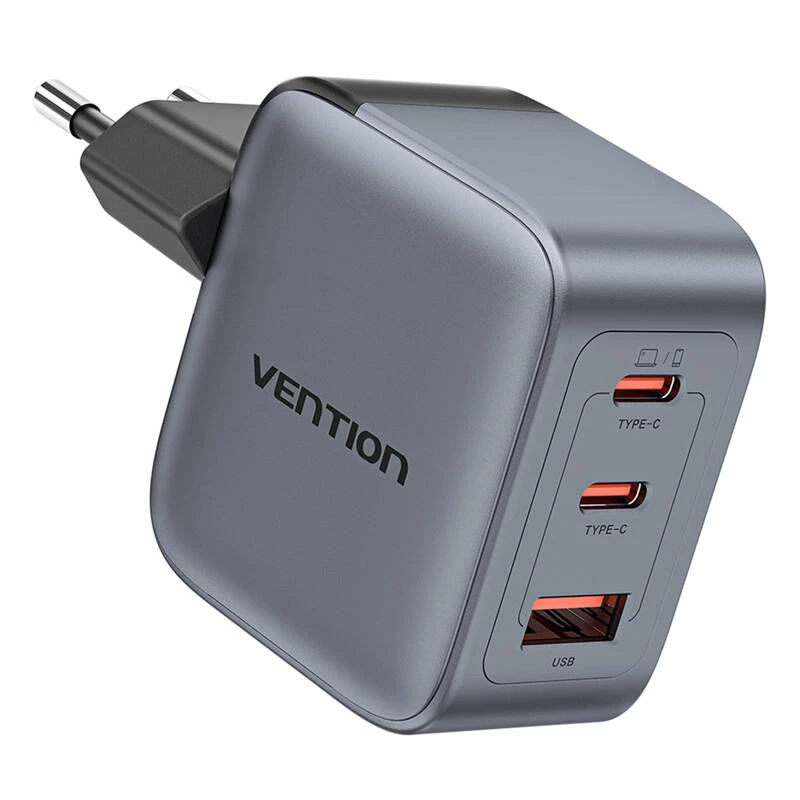 Vention GaN-Ladegerät FEXH0-EU 70W — 2x USB-C + 1x USB-A, PD 70W, 100–240V