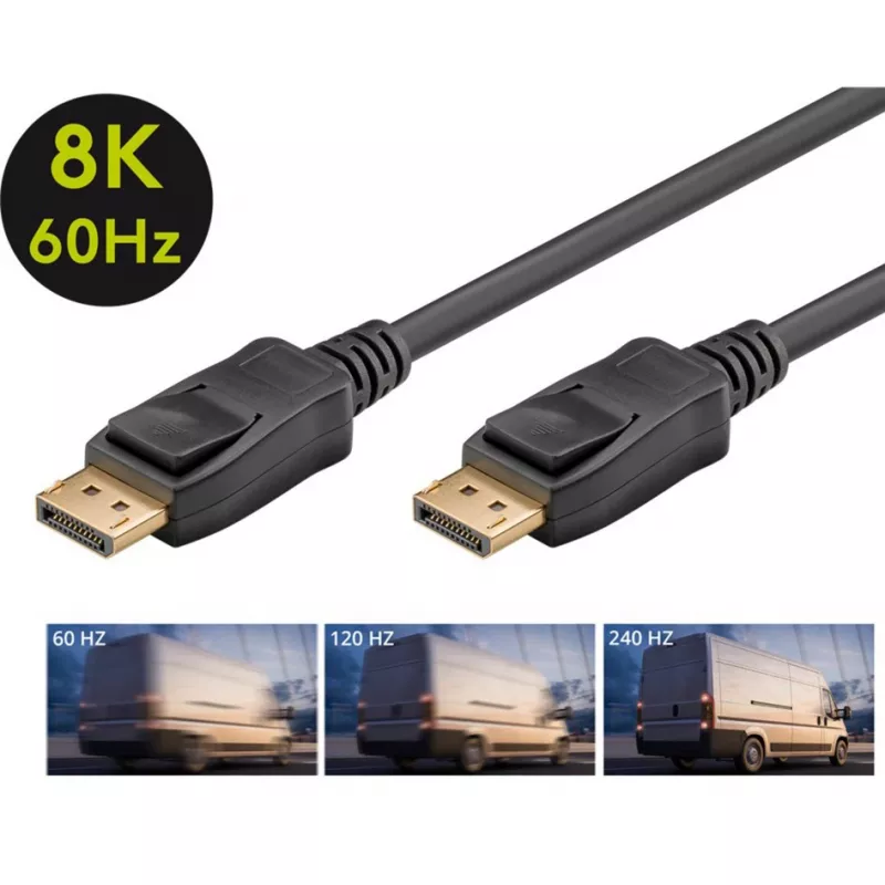 Essential Kabel DisplayPort-Stecker > DisplayPort-Stecker, 8K / 120Hz (schwarz, 2 Meter, 40 Gbit/s, DisplayPort 2.0 / 2.1)