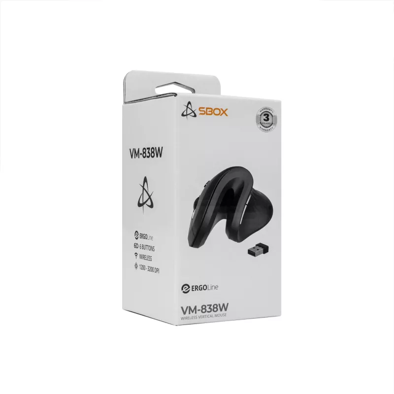 Maus SBOX VM-838W Vertikal Kabellos Schwarz Schnittstelle