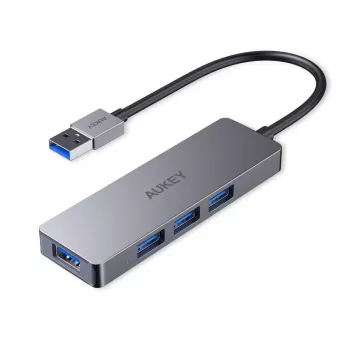 USB-Hub Aukey CB-H36 — 4-Port USB 3.2 Gen 1 Typ-A, Host USB 2.0, 5000 Mbit/s, Aluminium Silber