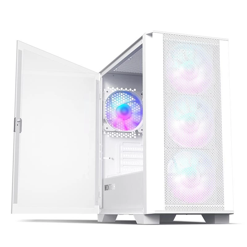 Montech AIR 100 ARGB MICRO-ATX-Tower mit vier vorinstallierten ARGB-Lüftern, ultra-minimalistischem Design, feinem Mesh-Frontpanel, hohem Luftstrom, einzigartiger Seite