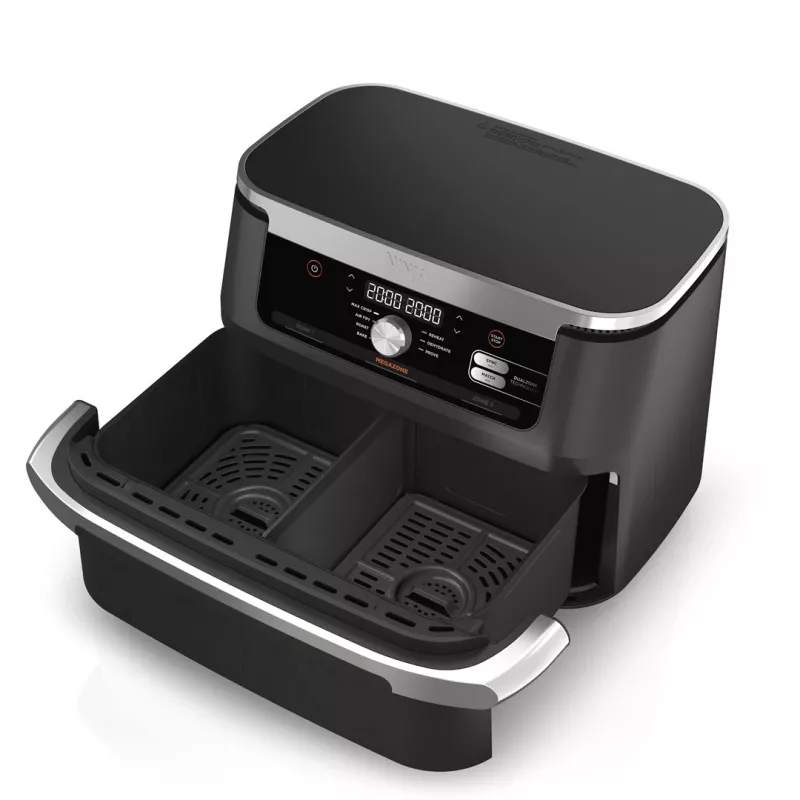 Doppel-10,4-L-Heißluftfritteuse Ninja AF500EU, Standgerät, 2470 W, Schwarz, Edelstahl