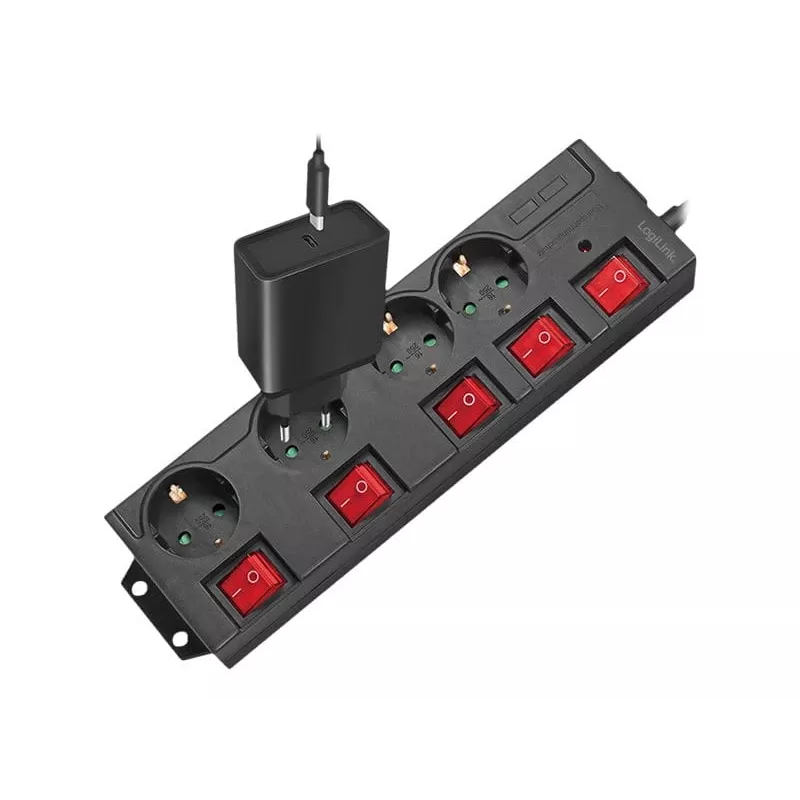 Power Extension LogiLink LPS251 1.5m 4 AC Outlets Indoor Schwarz