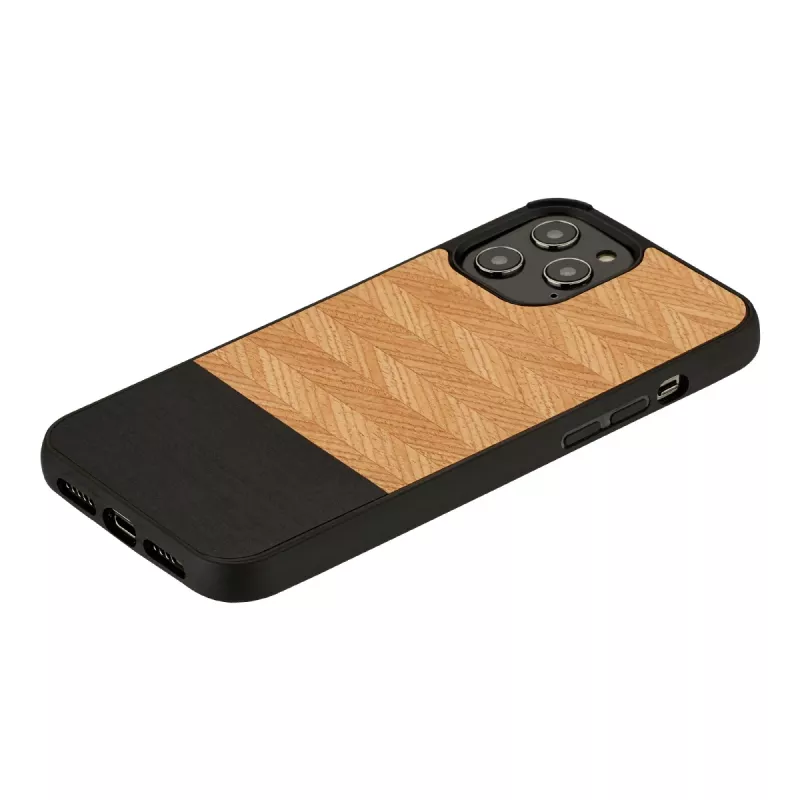 Handyhülle man and wood für iPhone 12 Pro Max — Fischgrät Nero Schwarz