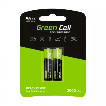 Wiederaufladbare Batterie Grün Cell GR06 AA NiMH 1,2 V 2000 mAh, 2 Stück, 50,5 mm