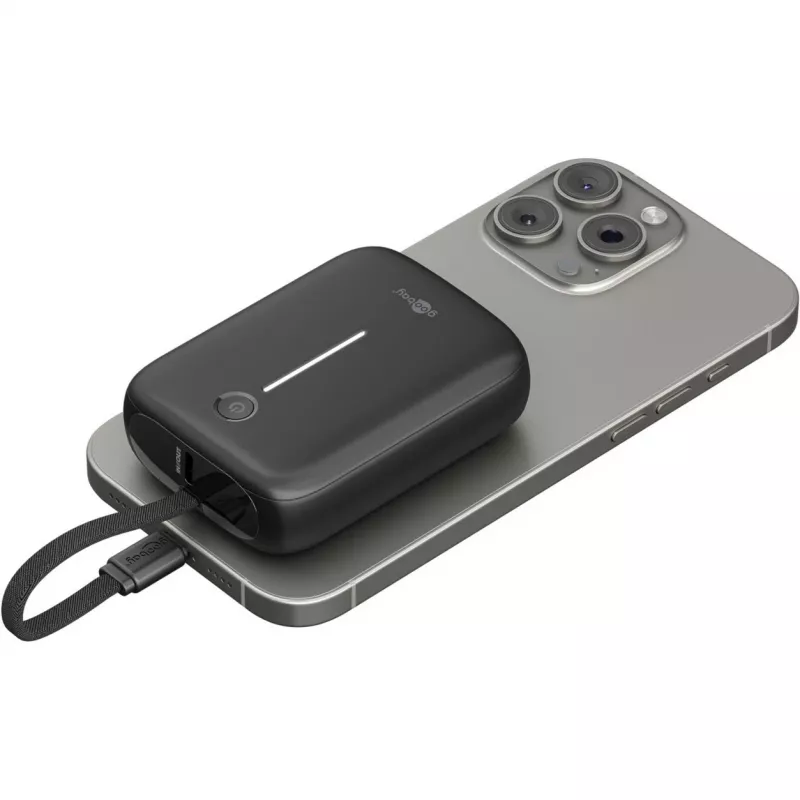 Tragbare Powerbank Goobay 10.000 mAh mit integriertem USB-C-Kabel – 20 W kompakt für unterwegs (76251)