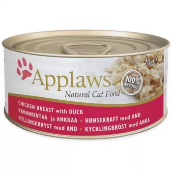 APPLAWS Natürliches Katzenfutter Hühnerbrust mit Ente - Nassfutter für Katzen - 70g