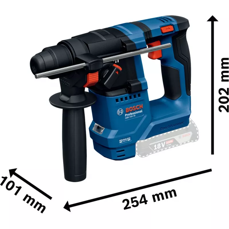 Akku-Bohrhammer GBH 18V-18 Professional solo, 18 Volt (Blau/Schwarz, ohne Akku und Ladegerät)