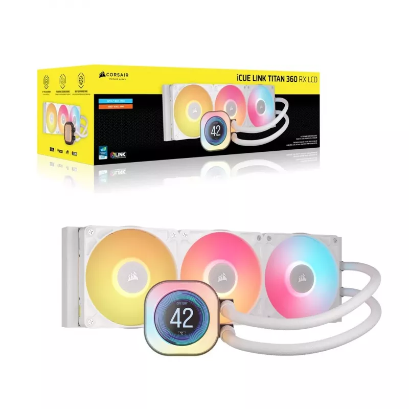All-in-One-Flüssigkeitskühler Corsair iCUE LINK TITAN 360 RX LCD 12 cm, weiß