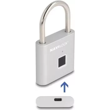 Vorhängeschloss Navilock 20966 biometrisches Fingerabdruckschloss, 75×45 mm, silber