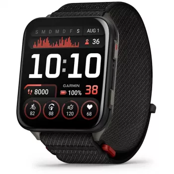 Smartwatch GARMIN Venu X1 – 2 Zoll AMOLED, GPS/GLONASS/Galileo, 5 ATM, 11 Tage Akku, schwarzes Silikonarmband