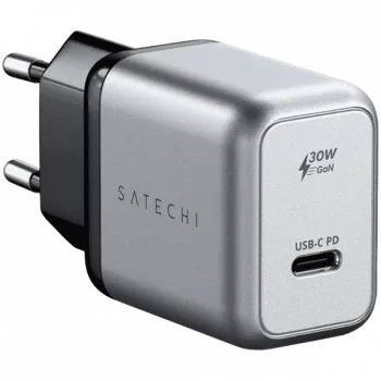 Ladegerät für Mobilgeräte Satechi ST-UC30WCM-EU — Universelles AC-Ladegerät für den Innenbereich mit 1× USB-C, Schwarz/Silber