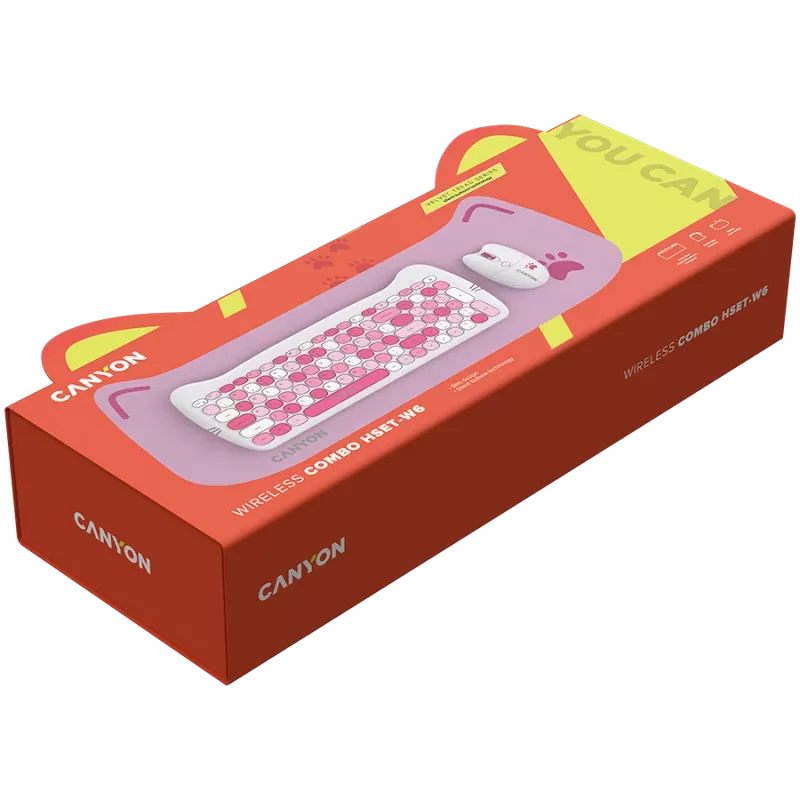 Kabelloses Tastatur- und Maus-Set CANYON HSET-W6 Pink Kitty Edition