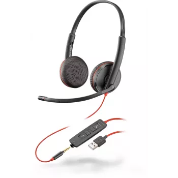 Headset HP POLY Schwarzwire C3225 kabelgebundenes USB-A-Headset mit Kopfbügel für Büro/Callcenter, 20–20000 Hz, 121 g, schwarz