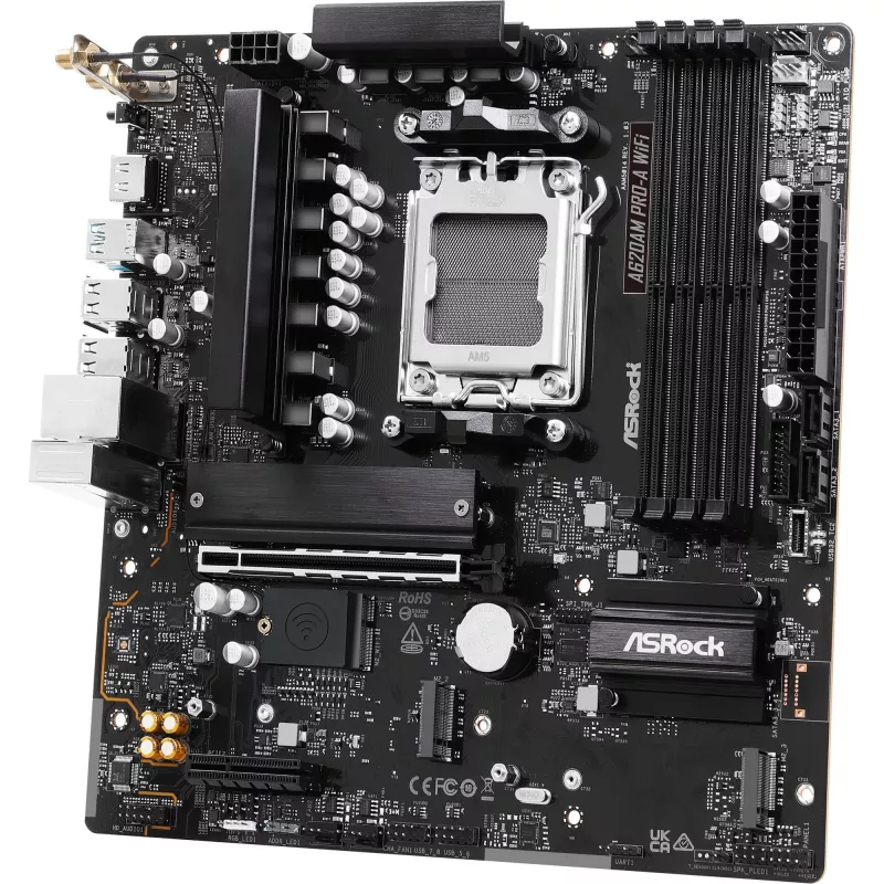 Motherboard ASRock A620AM Pro-A WiFi AM5 mATX — AMD A620, Sockel AM5, DDR5 bis zu 256 GB, Wi‑Fi 6E, 2.5Gb LAN, HDMI 2.1