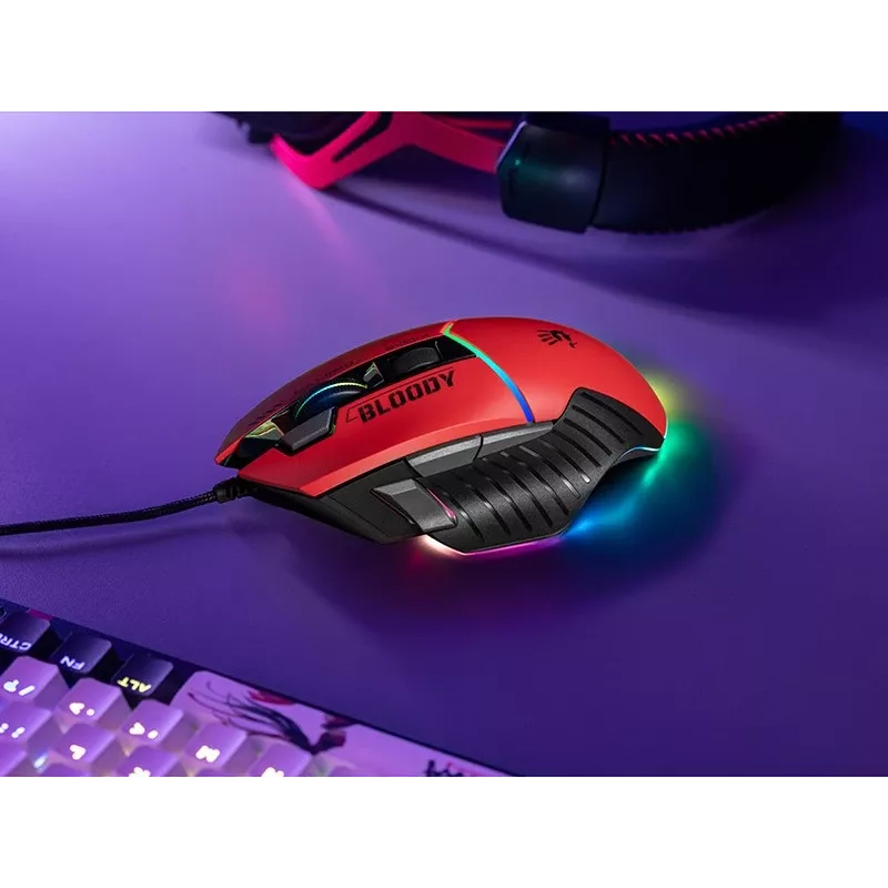 Gaming-Maus A4Tech Bloody W95Max – Rechtshänder, kabelgebunden USB, 12000 DPI, 1 ms, 250 ips, 50 Mio. Klicks, 146 g