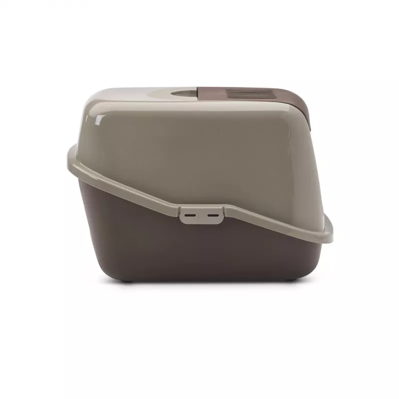 Abgedeckte Katzentoilette Savic Nestor, Kunststoff, 56×39×38,5 cm, Warmgrau–Schokoladenbraun