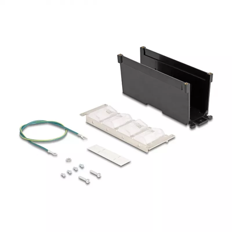 DELOCK Keystone-Halter 8-Port neigbarer Snap-In-Rahmen für Hutschienen- oder Wandmontage, schwarz, 78×154×55 mm