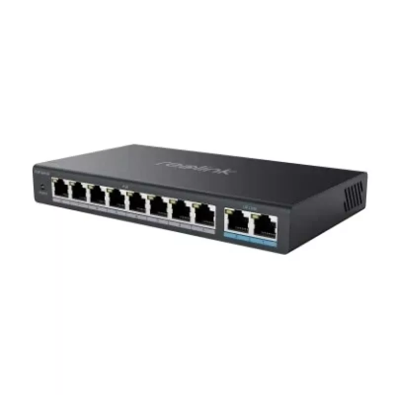 Netzwerk-PoE-Switch Reolink RLA-PS1 — 8-Port-PoE, 150W Gesamtbudget, IEEE 802.3af/at, 2x Gigabit-Uplink