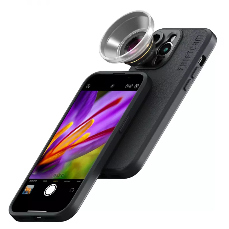Fotoobjektiv ShiftCam LU-MC-025-23-EF — Makroobjektiv 25x, M12-Anschluss, Aluminium/Glas, 34,8 mm, 36,6 g, Schwarz/Gold