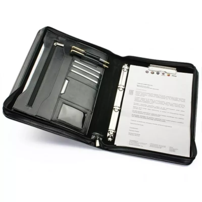 Dokumentenmappe A4 mit Klemme und 4 Ringen, Schwarz, 355x260x50mm