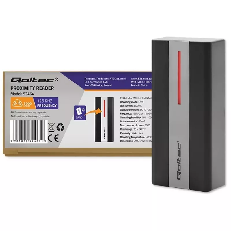 Qoltec RFID kontaktloser Karten- & Schlüsselanhänger-Leser | EM | Mifare | Karte | Schlüsselanhänger | ABS