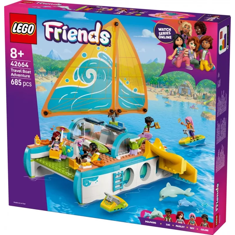 LEGO Friends Spielset Reiseboot-Abenteuer 42664 — 685 Teile, 4 Mini-Puppen, ab 8 Jahren, 260×190×320 mm