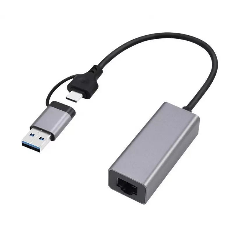 USB 3.1 Type-C Gigabit-Netzwerkadapter Gembird A-USB3AC-LAN-01 — 1× RJ-45, 1000 Mbit/s, USB 3.2 Gen 1, Metallgehäuse, grau