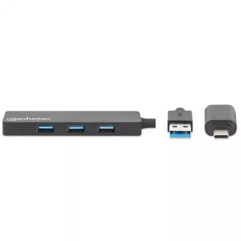 Manhattan USB-C & USB-A Combo Dock/Hub, Ports (4): USB-A (x4), 5 Gbit/s (USB 3.2 Gen1 aka USB 3.0), USB-betrieben (kein externes Netzteil erforderlich)
